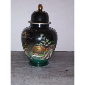 Aito China Hand Painted Japan Vase Ginger Jar 18K Gold 10" Tall with Lid